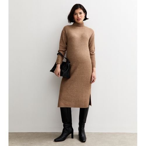 NEW LOOK Women'S Maternity Dark Mink Rib High Neck Midi Dress New Look